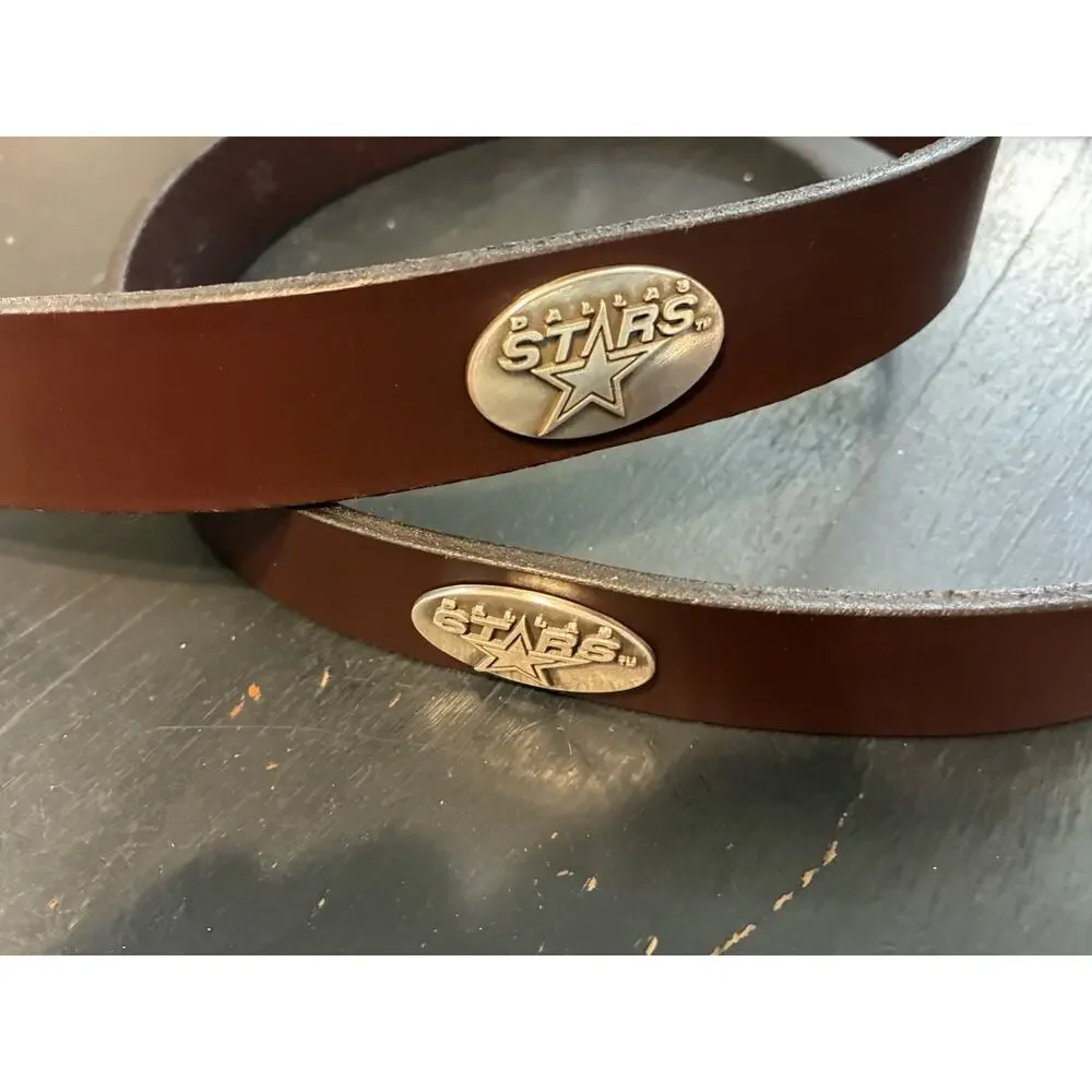 Brown Genuine Leather Belt with 4 Dallas Stars Conchos Size 46